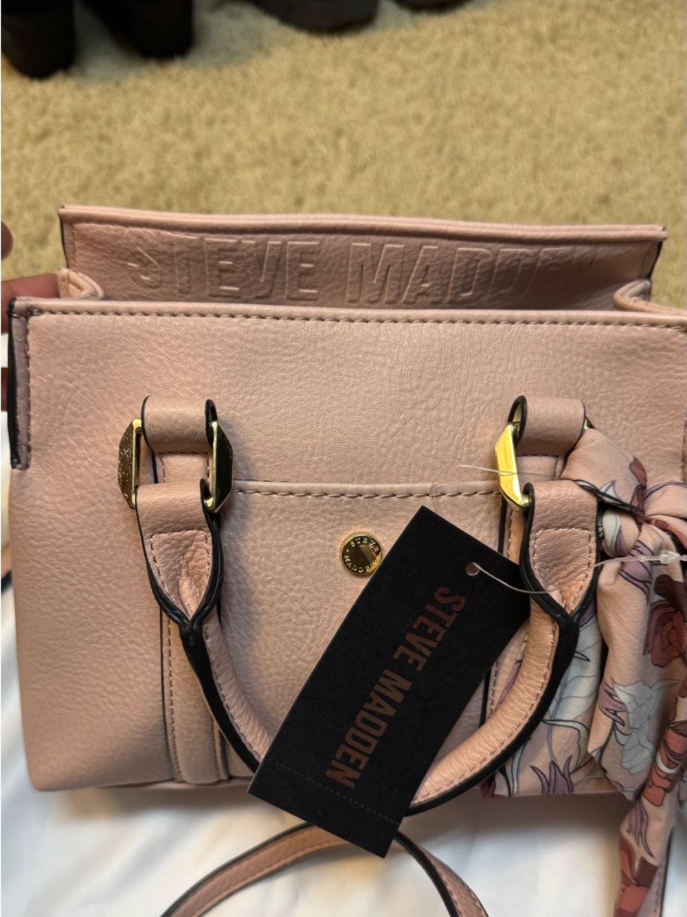 Steve Madden Pale Blush Pink Mini Satchel with Scarf Accent